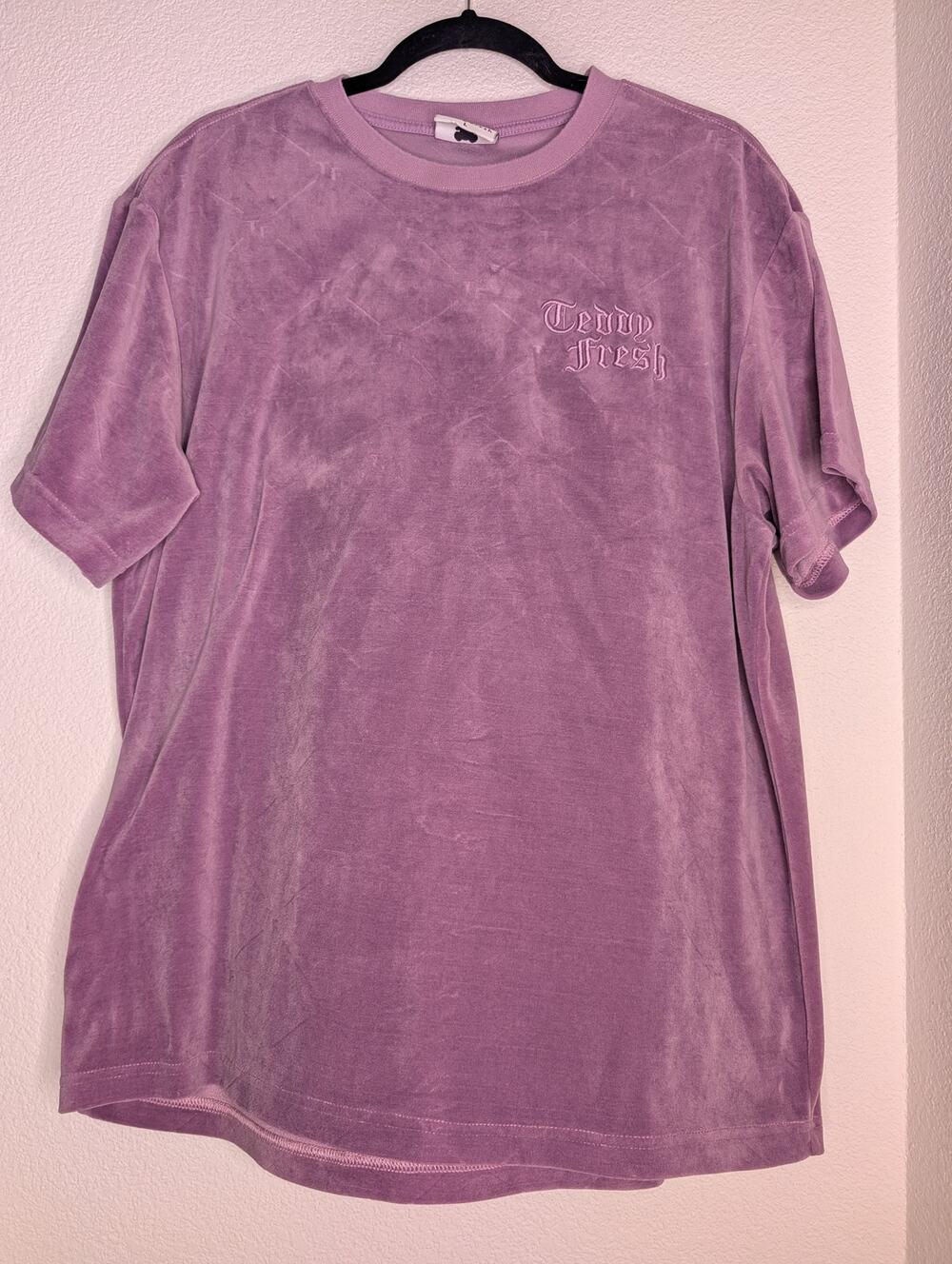 Teddy Fresh Velour Tee Purple Embroidered Logo Streetwear L Skate Soft Chic